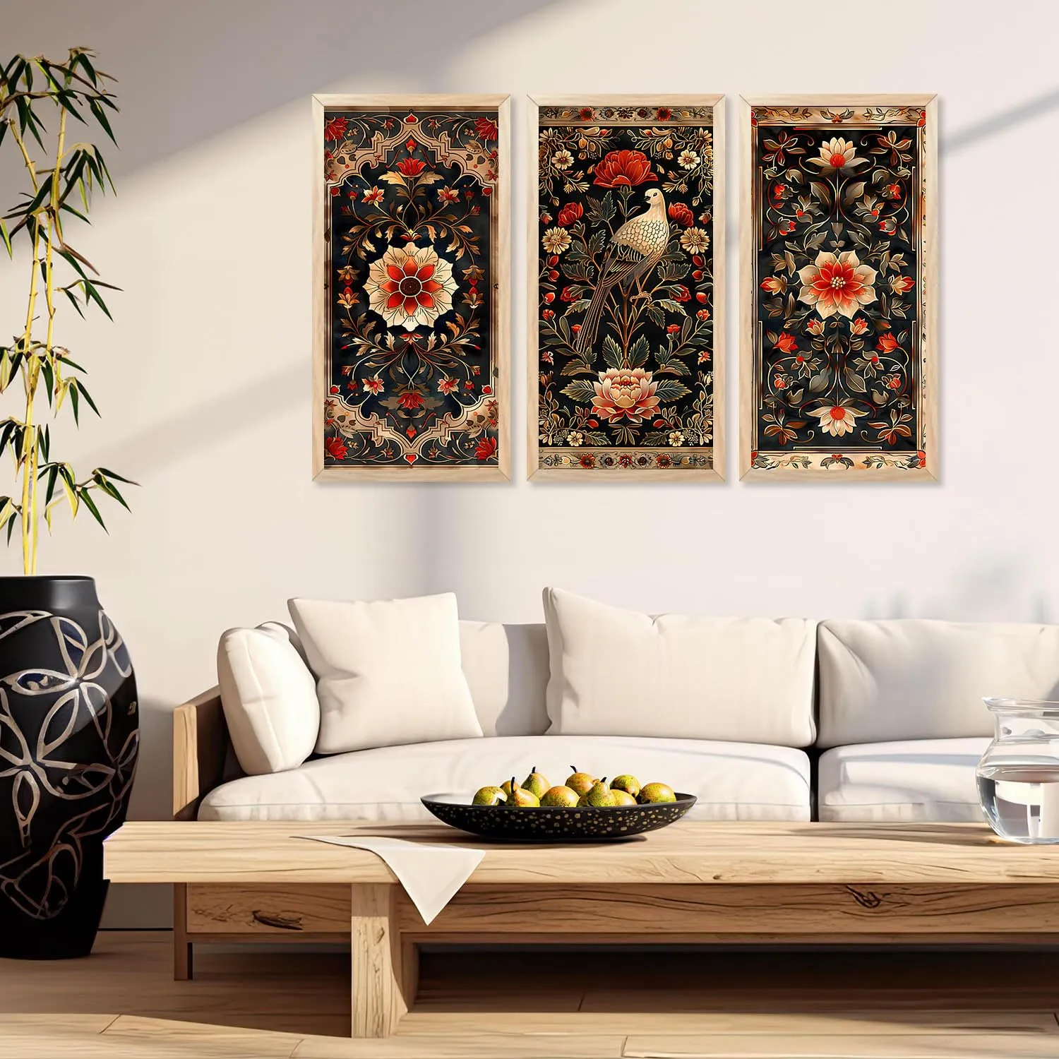 kotart - Painting for wall Decoration Frames |Traditional Indian Art Pichwai Wall Décor Paintings | Traditional Indian Art Pichwai Wall Décor Paintings For Home Décor Living Room Bedroom Set of 3 (10X19 INCH, A)