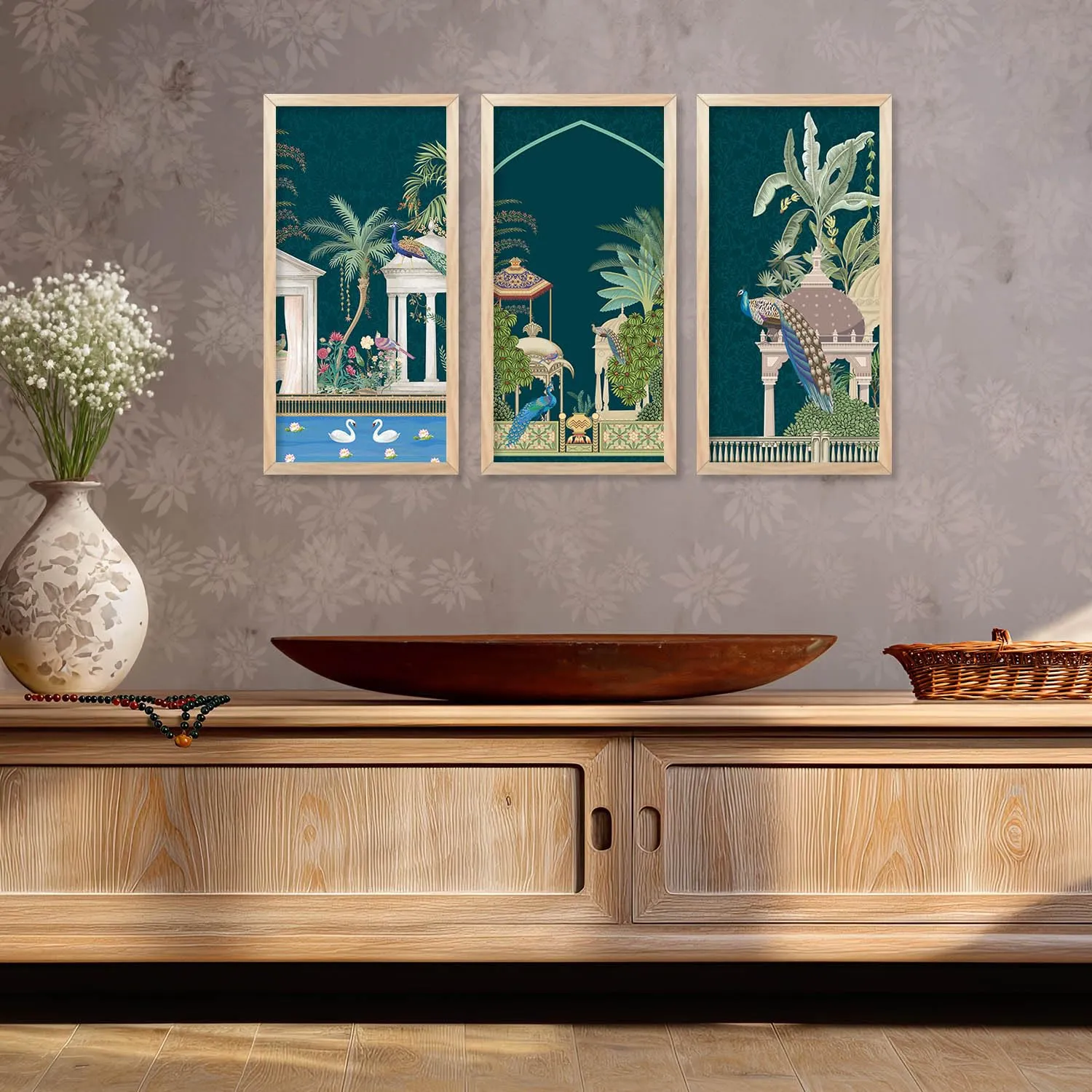 kotart - Painting for wall Decoration |Traditional Indian Art Pichwai Wall Décor Paintings | Traditional Indian Art Pichwai Wall Décor Paintings Set of 3 (10X19 INCH, C)