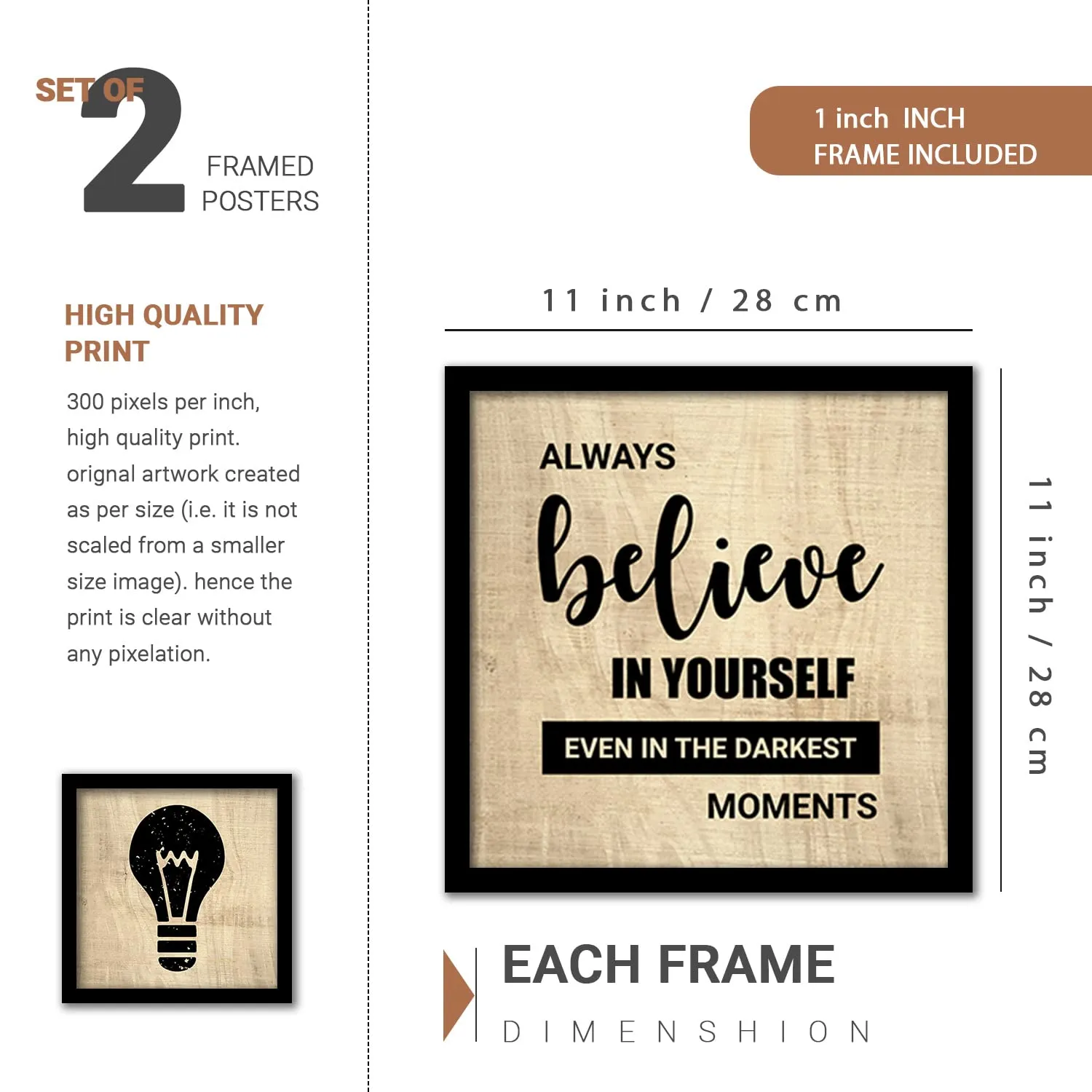 kotart Paper - Framed Posters For Home And Office Wall Decor - Motivational Quotes (11 X 14 Inch, Framed)(Brown)