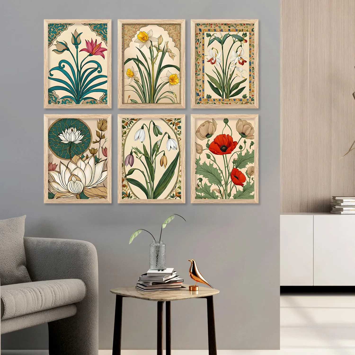 kotart Premium Digital Madhubani Art Paintings with Frame for Home Decor - Wall Painting for Living Room - Pack of 6 (10x13, painting for wall decoration)