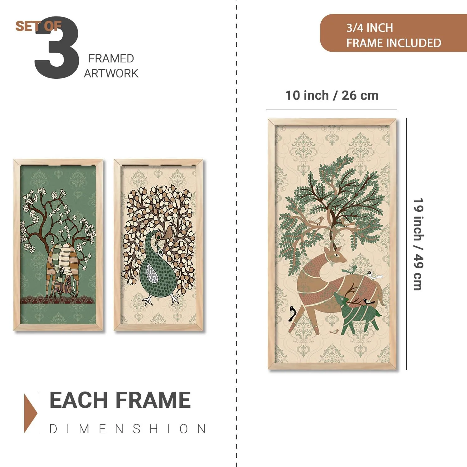 kotart Traditional Indian Art Pichwai Wall Hanging Paintings | Painting for wall Decoration | Traditional Indian Art Pichwai Wall Décor Paintings Set of 3 (10X19 INCH, A)