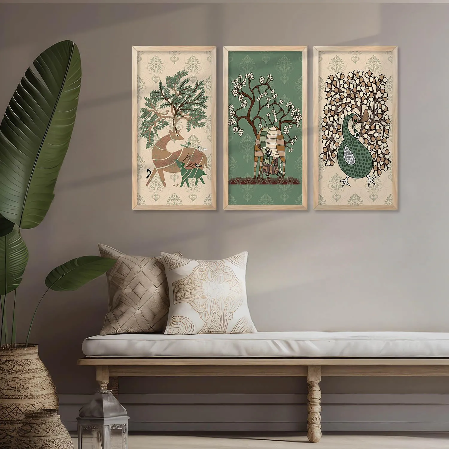 kotart Traditional Indian Art Pichwai Wall Hanging Paintings | Painting for wall Decoration | Traditional Indian Art Pichwai Wall Décor Paintings Set of 3 (10X19 INCH, A)