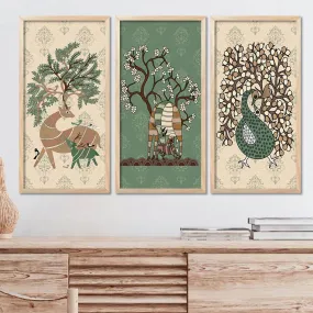 kotart Traditional Indian Art Pichwai Wall Hanging Paintings | Painting for wall Decoration | Traditional Indian Art Pichwai Wall Décor Paintings Set of 3 (10X19 INCH, A)