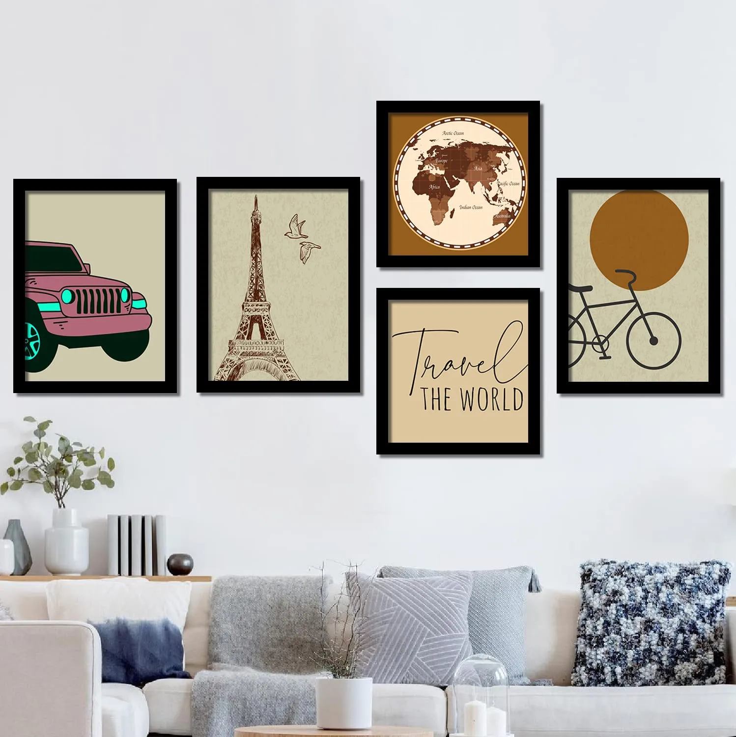 KOTART Travel Theme Quotes Wall Paintings For Living Room Office Home Wall Decor (11X14 Inch Framed ) Set of 5 (Multi)