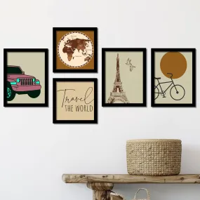 KOTART Travel Theme Quotes Wall Paintings For Living Room Office Home Wall Decor (11X14 Inch Framed ) Set of 5 (Multi)
