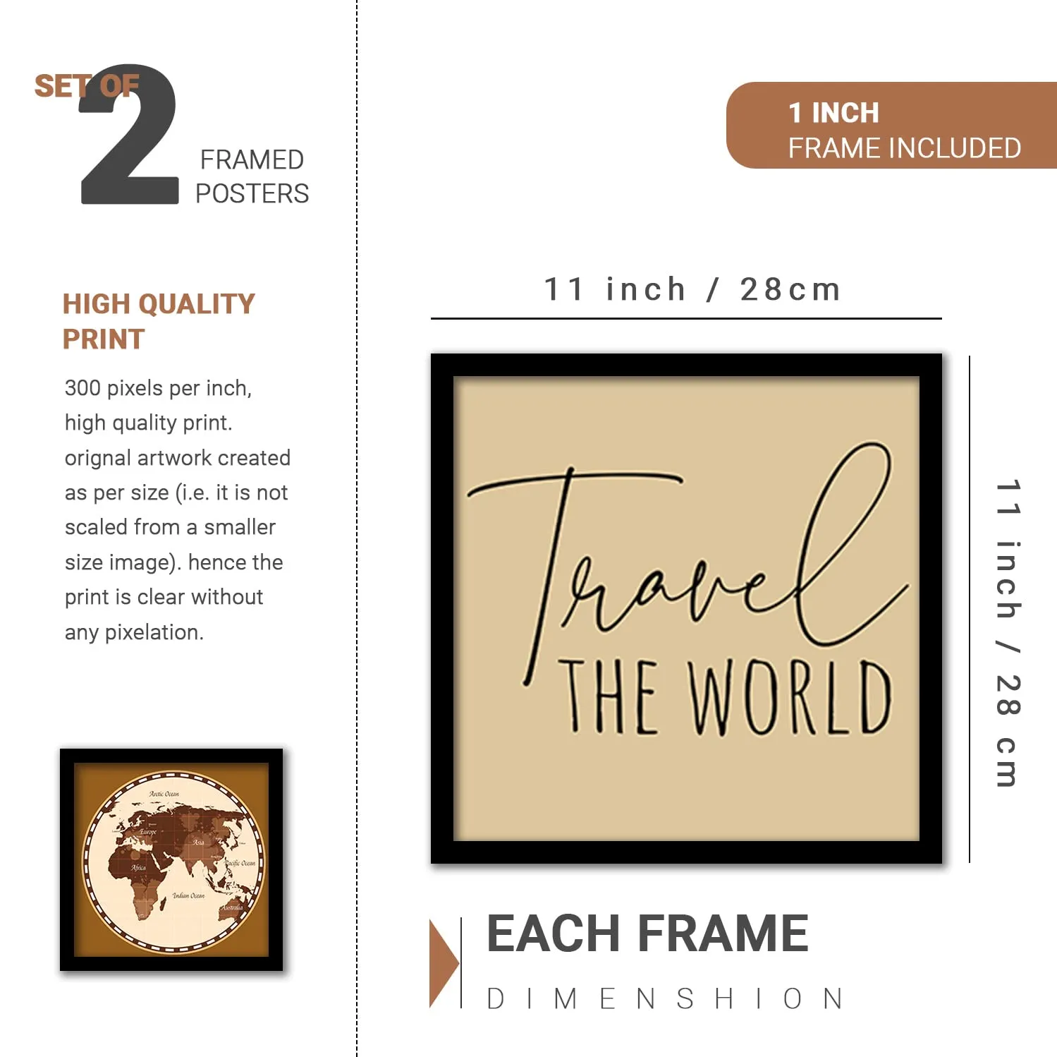 KOTART Travel Theme Quotes Wall Paintings For Living Room Office Home Wall Decor (11X14 Inch Framed ) Set of 5 (Multi)