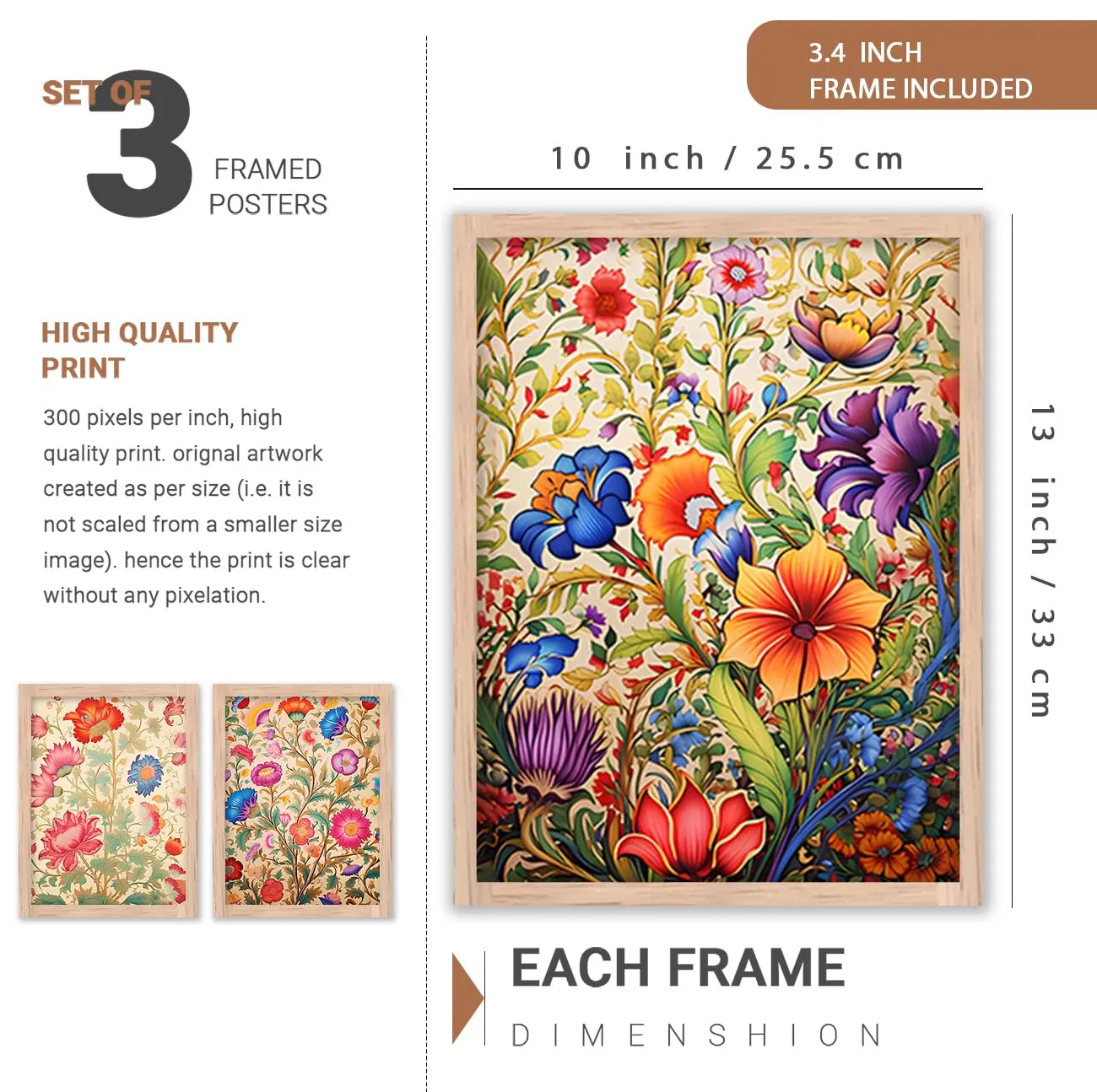 kotart Wood Premium Digital Painting With Frame For Home Decor - Painting For Living Room Bedroom Office Room Decor - Painting For Wall Decoration - Pack Of 3 (Medium, Modern Art Painting, Design04)