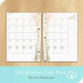 Love Is In The Air - Printable A5 Grid Undated Monthly - 1 Month on 2 Pages