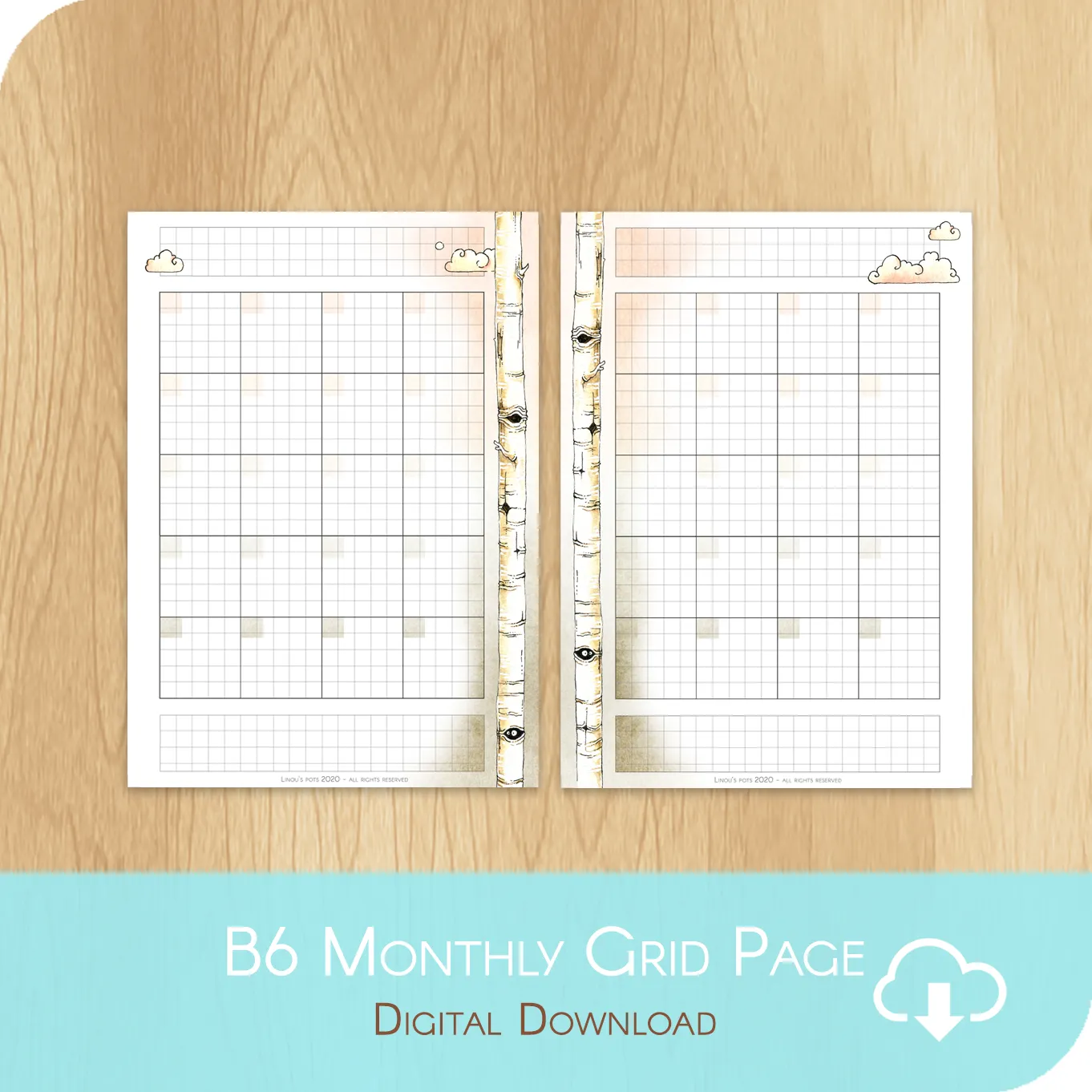 Love Is In The Air - Printable B6 Grid Undated Monthly - 1 Month on 2 Pages
