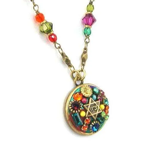 Michal Golan Multi Bright Mosaic Star of David Disk Necklace