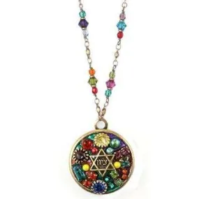 Michal Golan Multi Bright Mosaic Star of David Disk Necklace