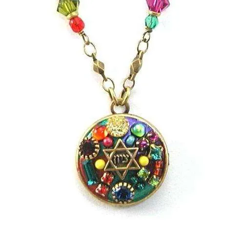 Michal Golan Multi Bright Mosaic Star of David Disk Necklace