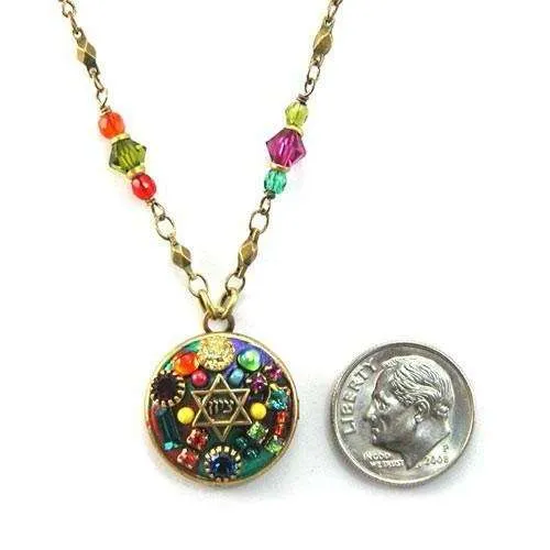 Michal Golan Multi Bright Mosaic Star of David Disk Necklace