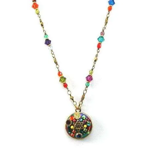 Michal Golan Multi Bright Mosaic Star of David Disk Necklace