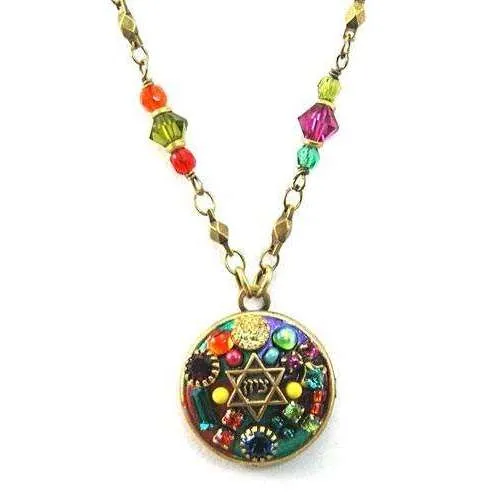 Michal Golan Multi Bright Mosaic Star of David Disk Necklace
