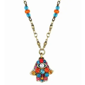 Michal Golan Multi-Colored Crystal Hamsa Necklace with Evil Eye