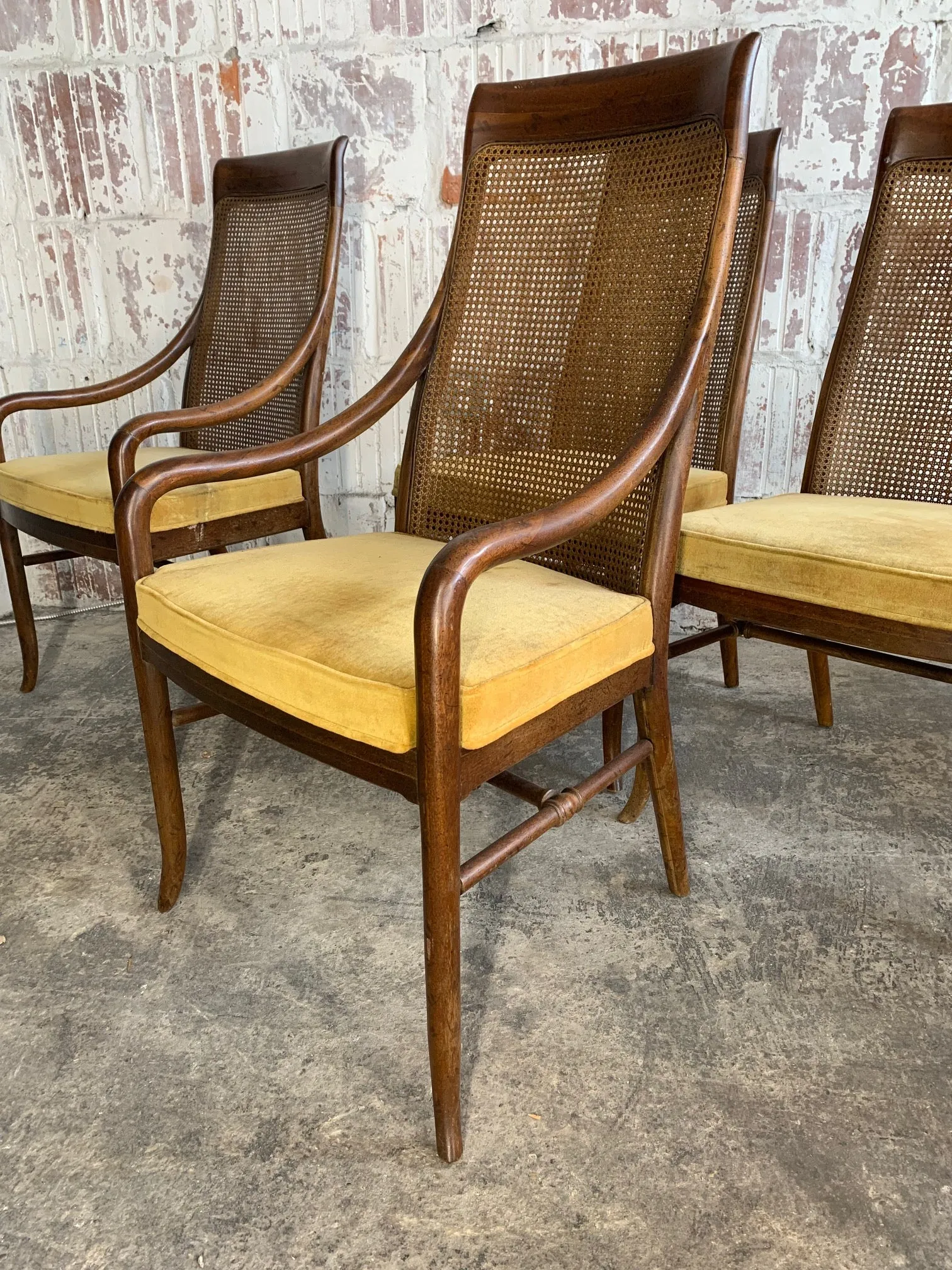 Mid-Century High Back Cane Dining Chairs by Drexel