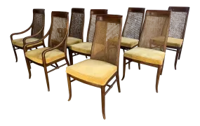 Mid-Century High Back Cane Dining Chairs by Drexel