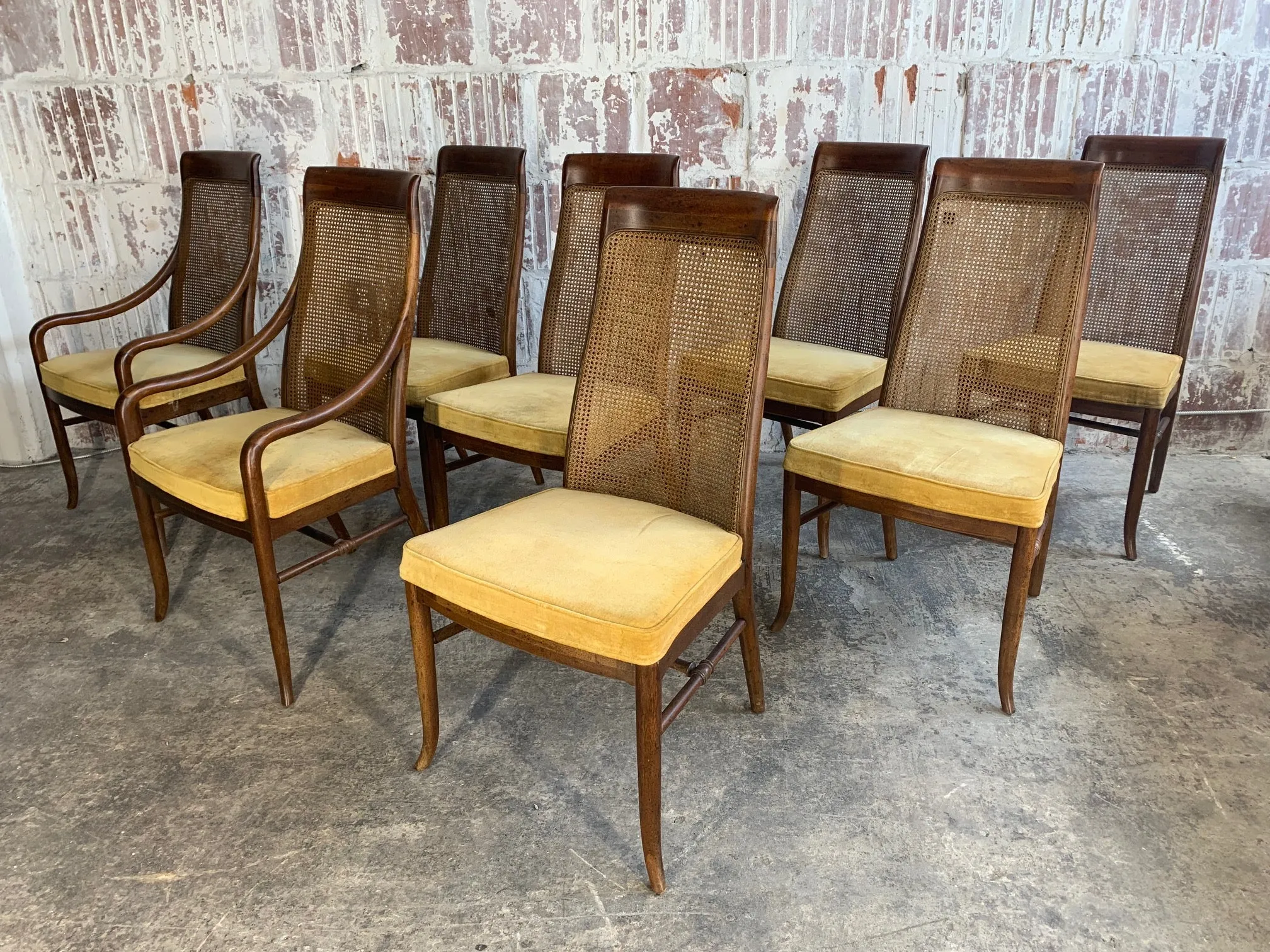 Mid-Century High Back Cane Dining Chairs by Drexel