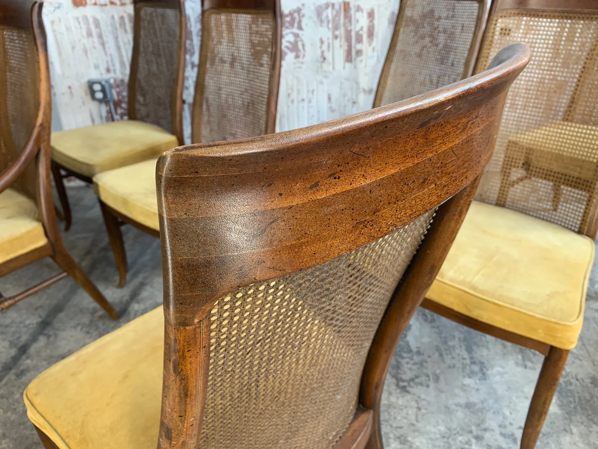 Mid-Century High Back Cane Dining Chairs by Drexel