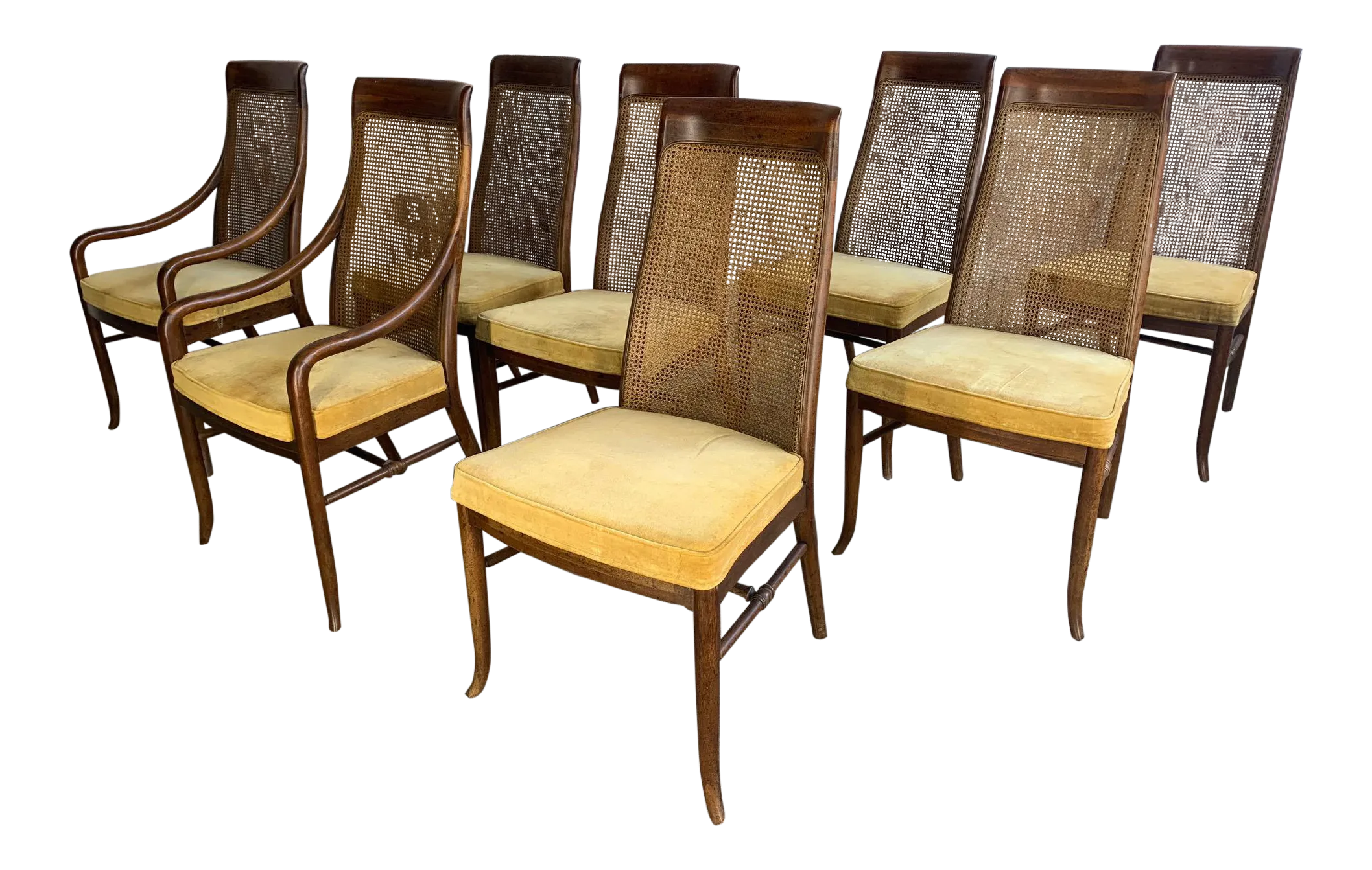 Mid-Century High Back Cane Dining Chairs by Drexel