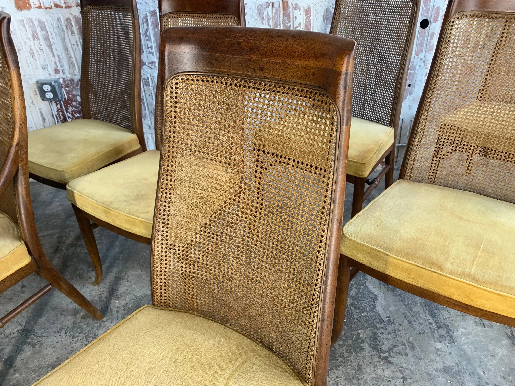 Mid-Century High Back Cane Dining Chairs by Drexel