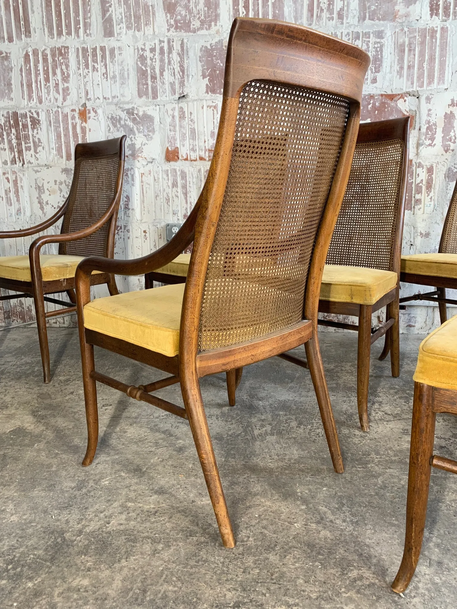 Mid-Century High Back Cane Dining Chairs by Drexel