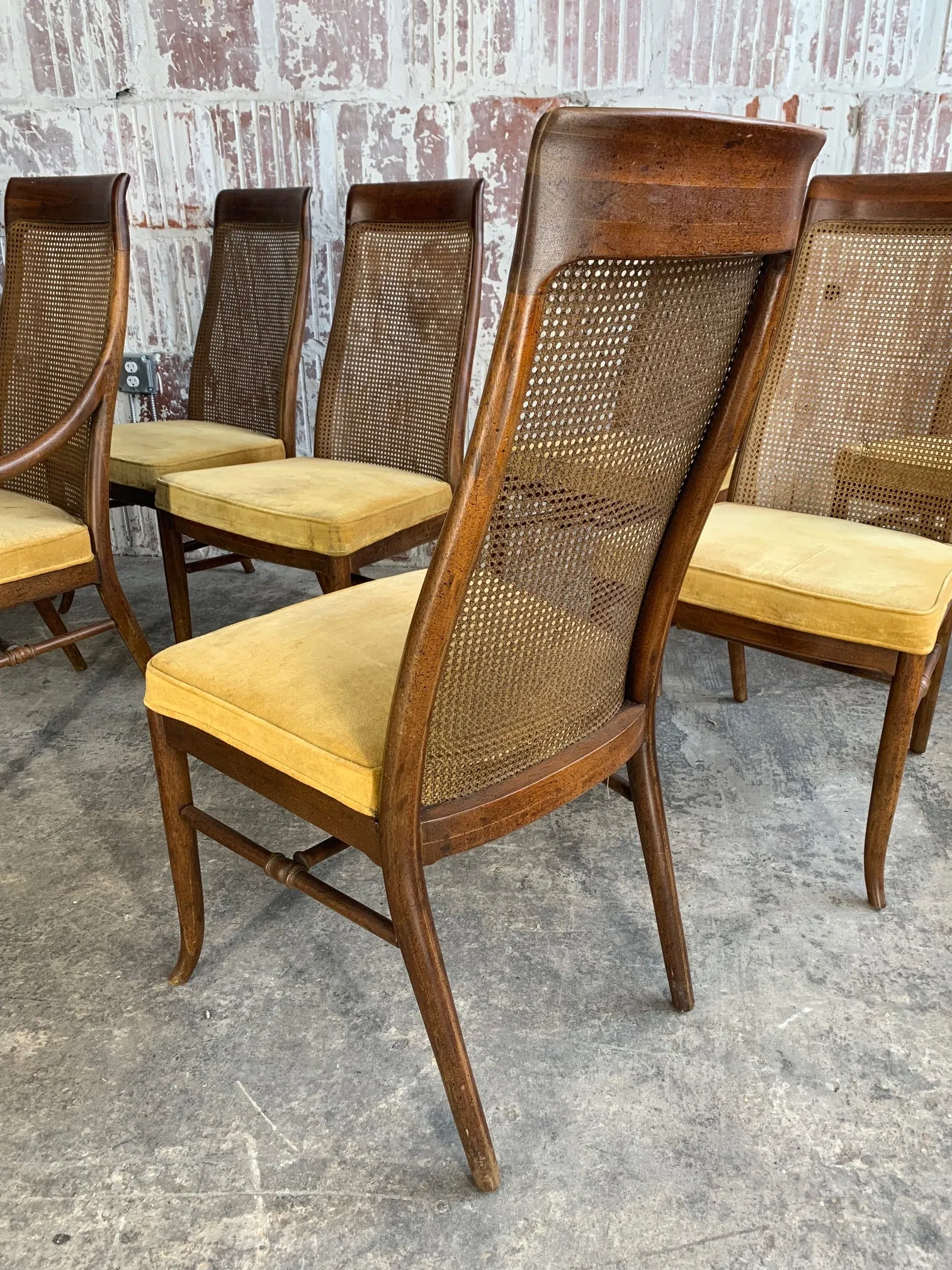 Mid-Century High Back Cane Dining Chairs by Drexel