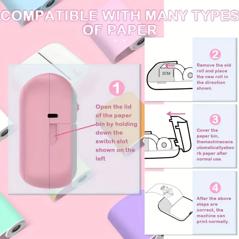 Mini Photo Printer for iPhone/Android, Portable Thermal Photo Printer for Gift Study Notes Work Photo Picture Memo