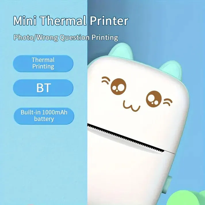 Mini Portable Thermal Printer Wireless Bluetooth Printer - Blue