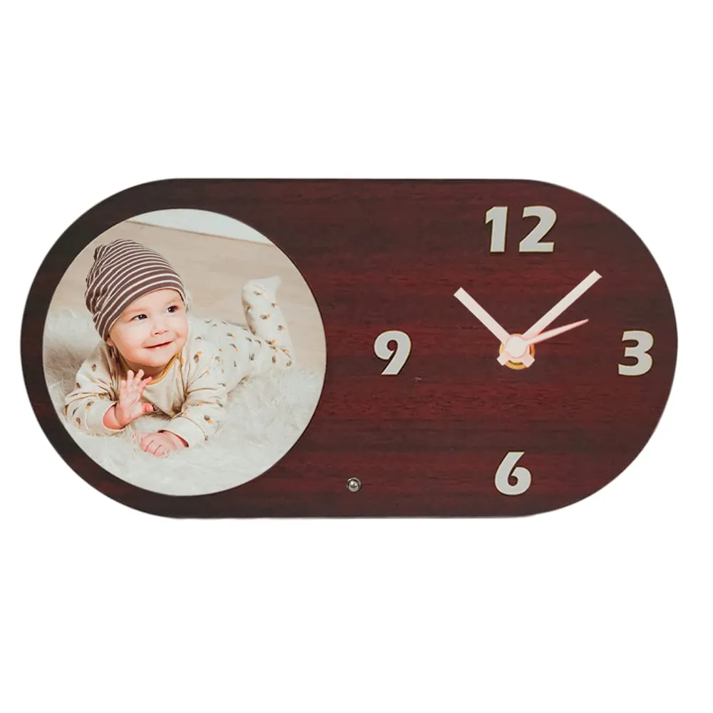 MT Tags - Personalized Round Rectangle Shape Wooden Table Clock with 1 Photo (9 x 4.5 inches)