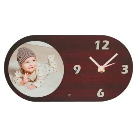 MT Tags - Personalized Round Rectangle Shape Wooden Table Clock with 1 Photo (9 x 4.5 inches)