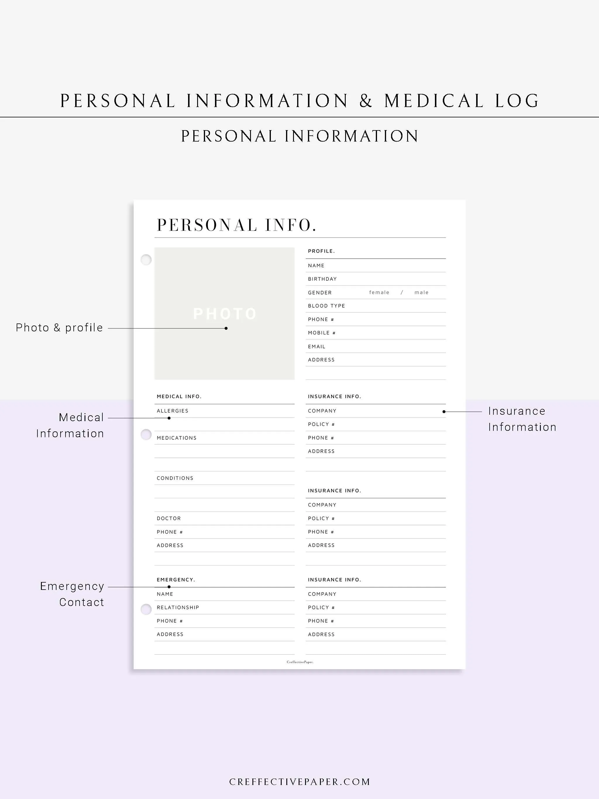 N113 | Personal Information & Medical Log Template