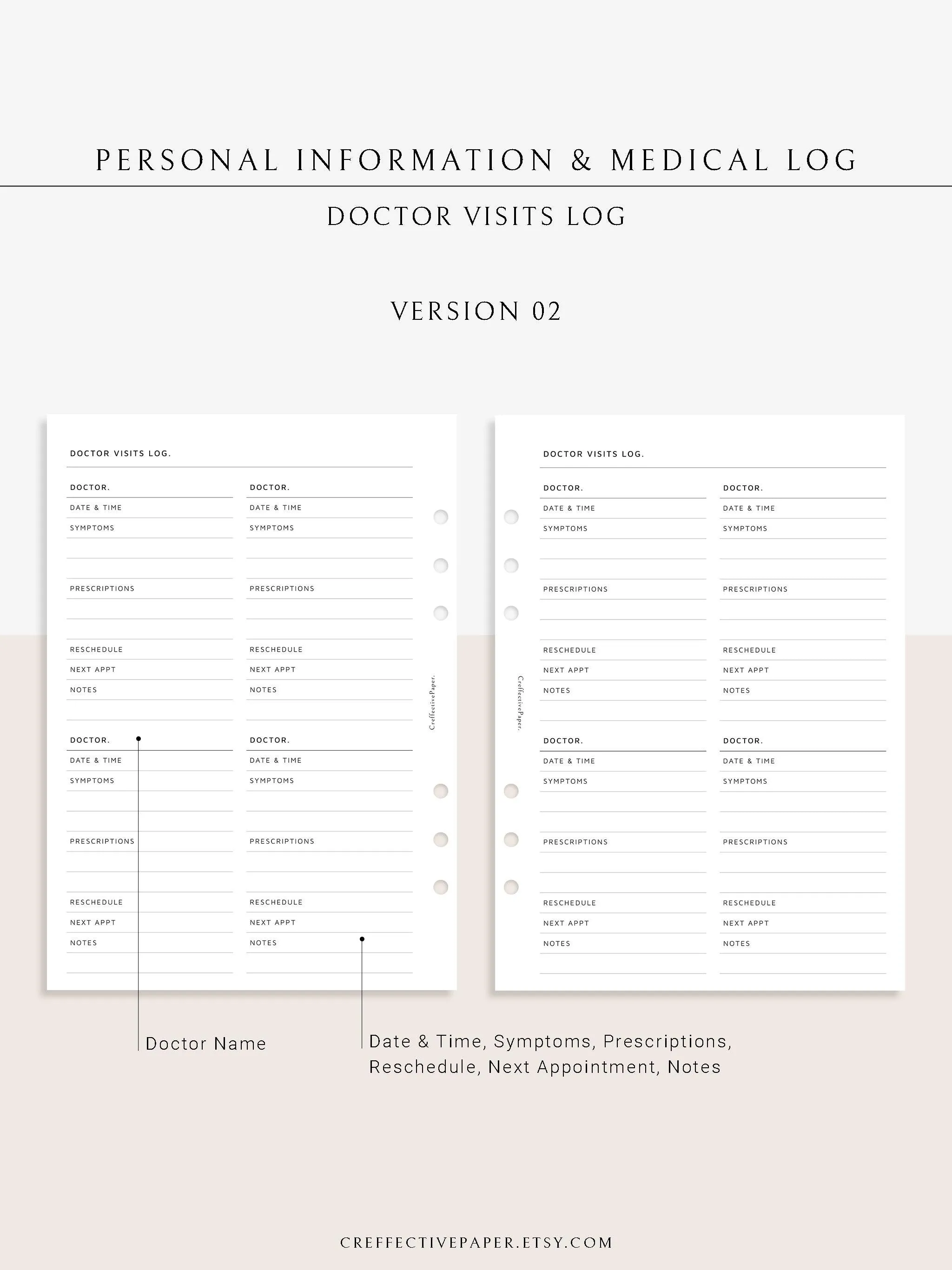N113 | Personal Information & Medical Log Template