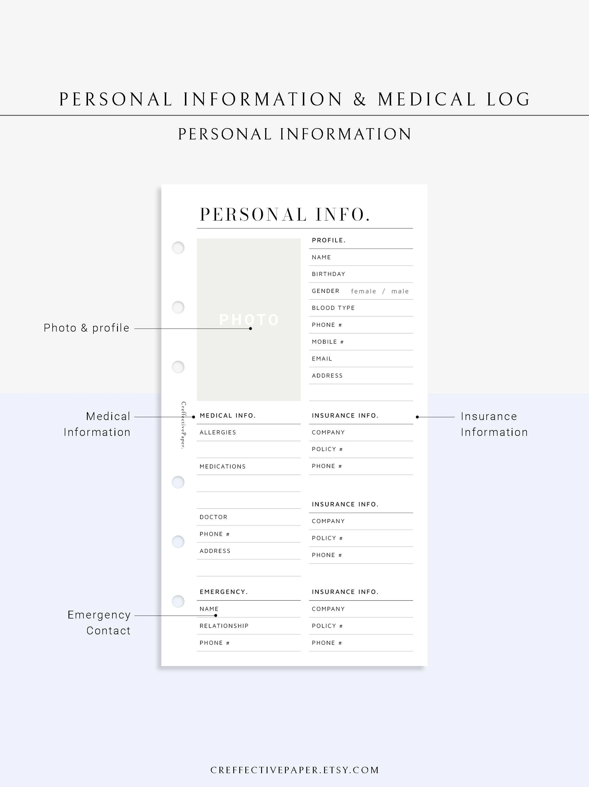 N113 | Personal Information & Medical Log Template