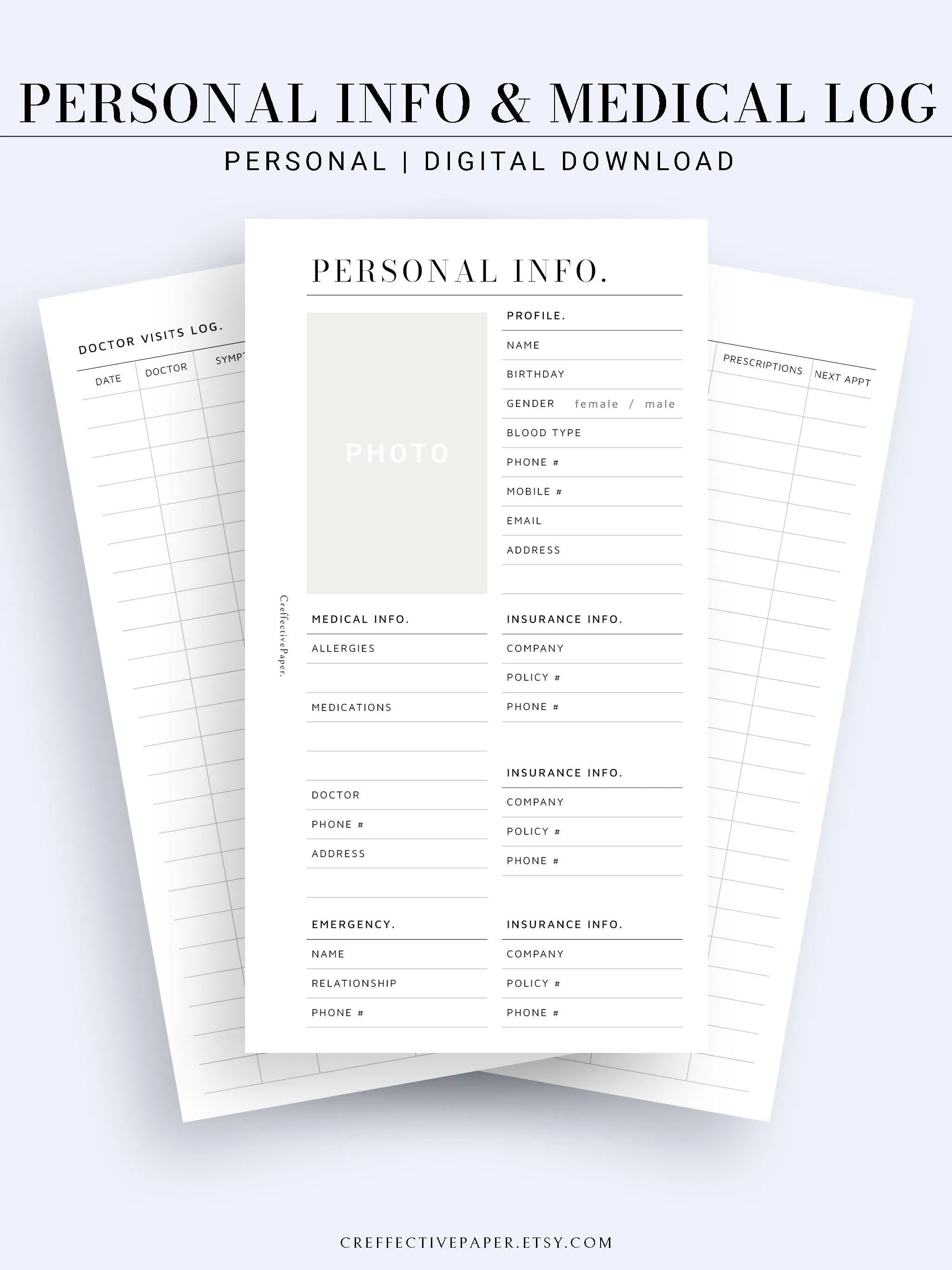 N113 | Personal Information & Medical Log Template