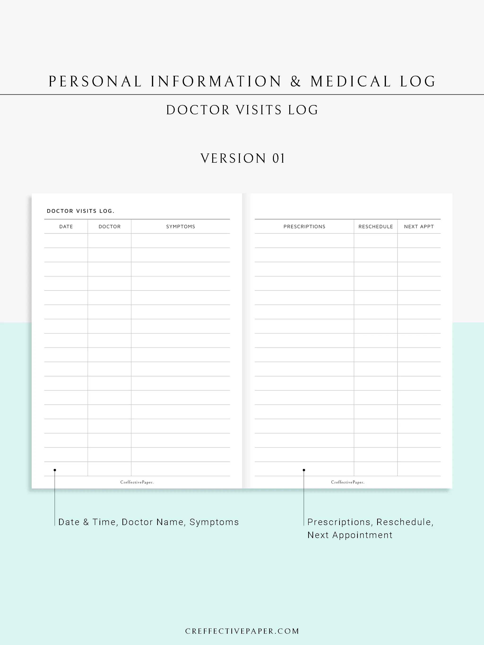 N113 | Personal Information & Medical Log Template