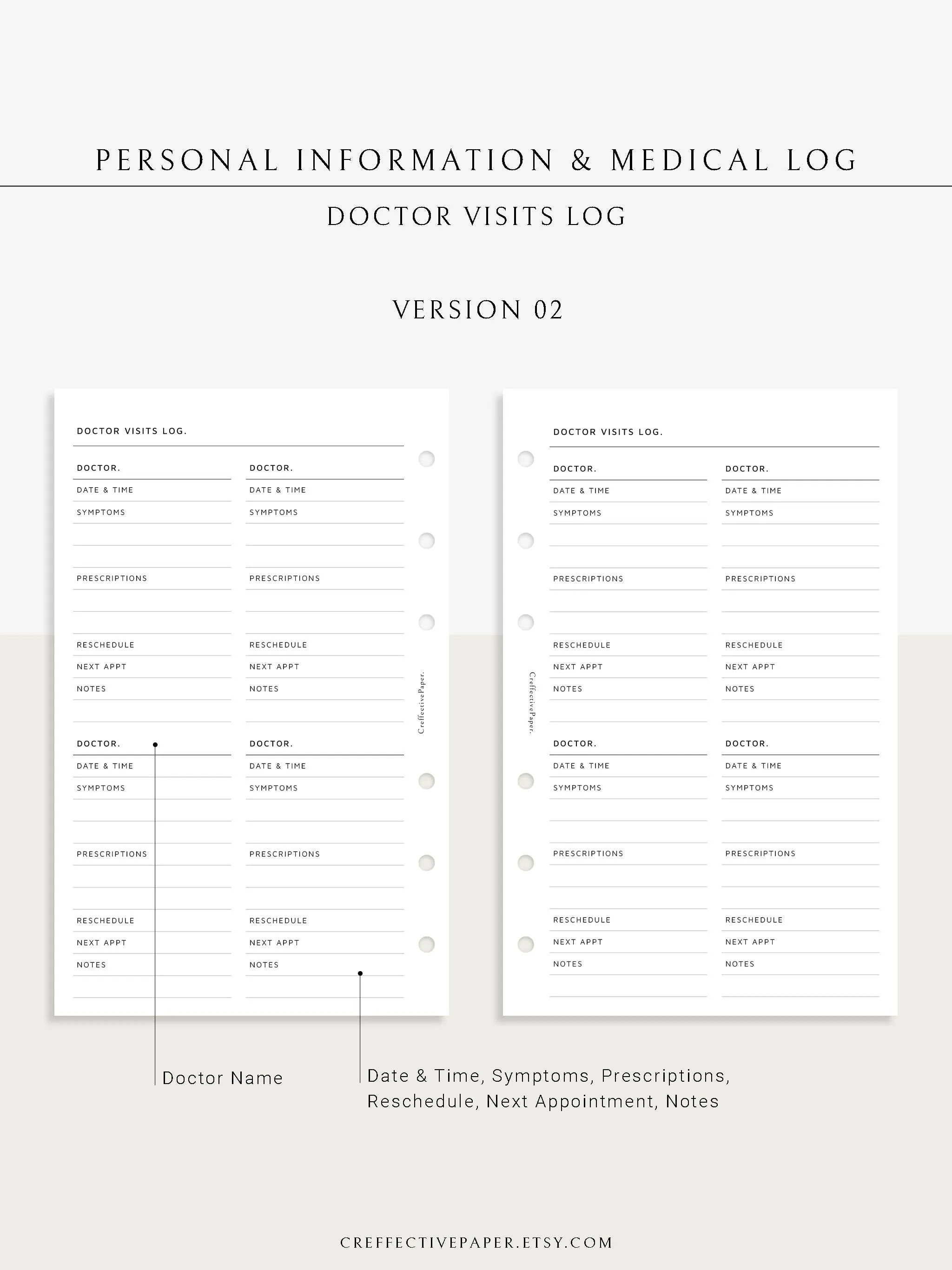 N113 | Personal Information & Medical Log Template