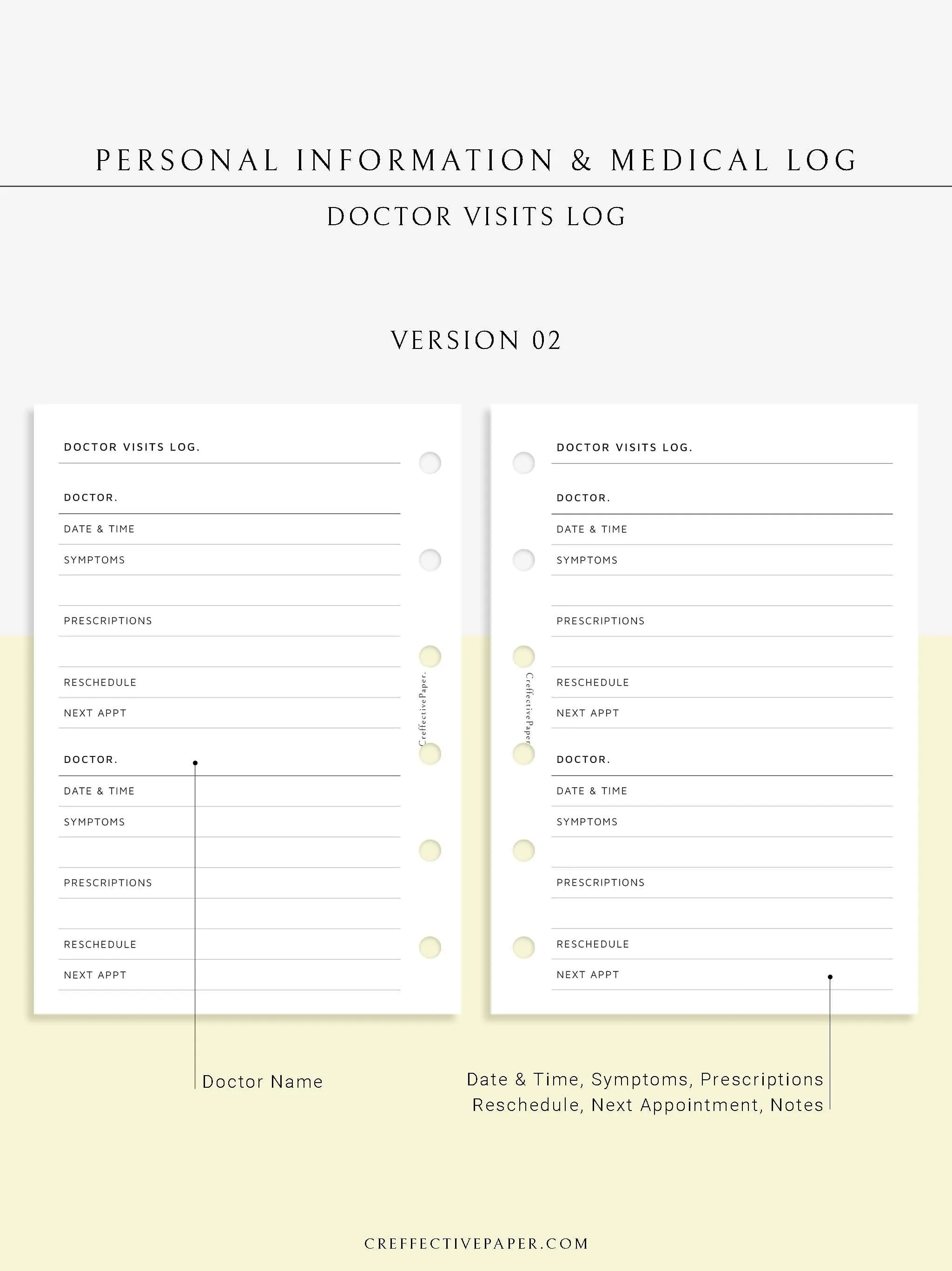 N113 | Personal Information & Medical Log Template