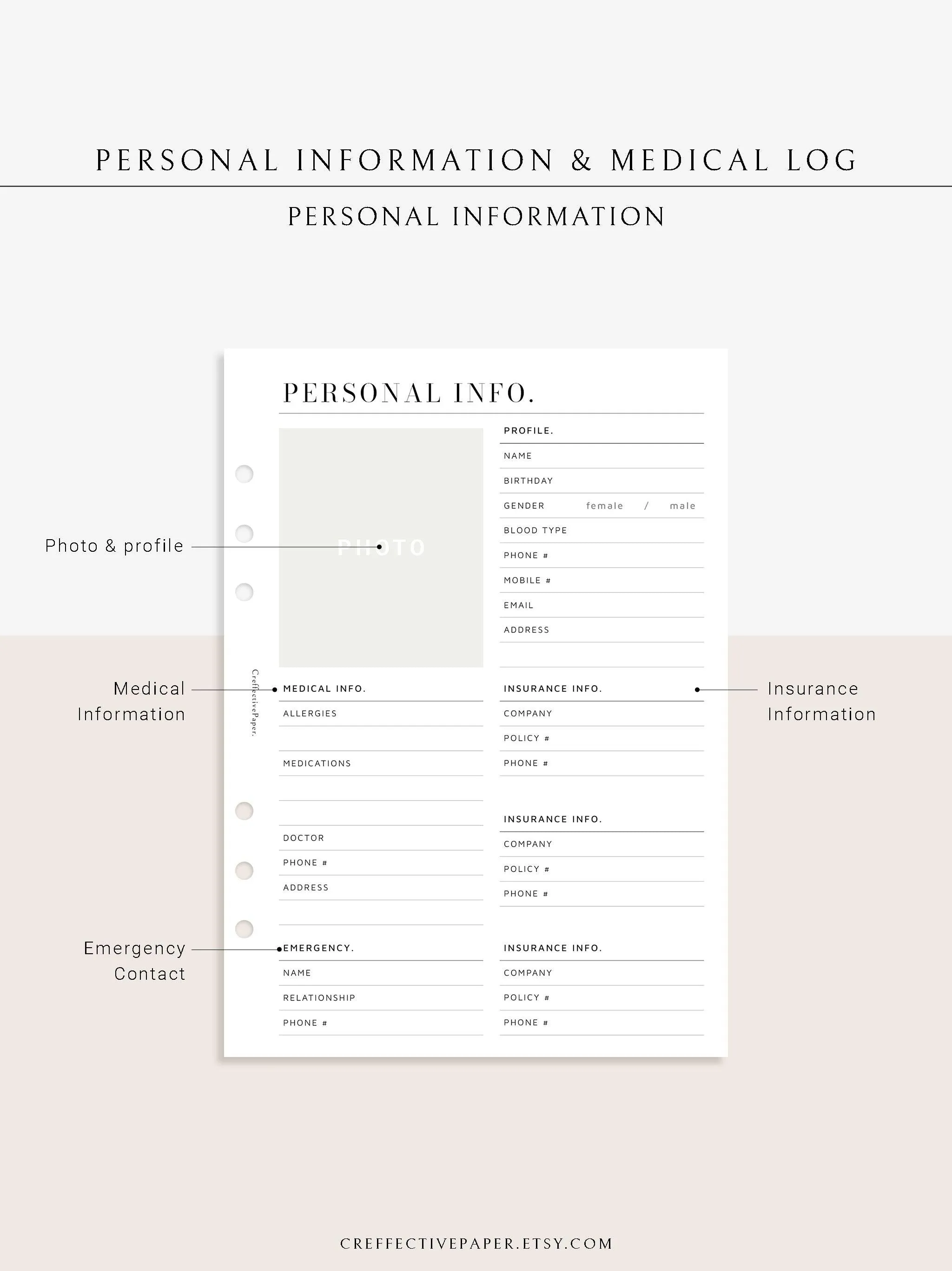 N113 | Personal Information & Medical Log Template