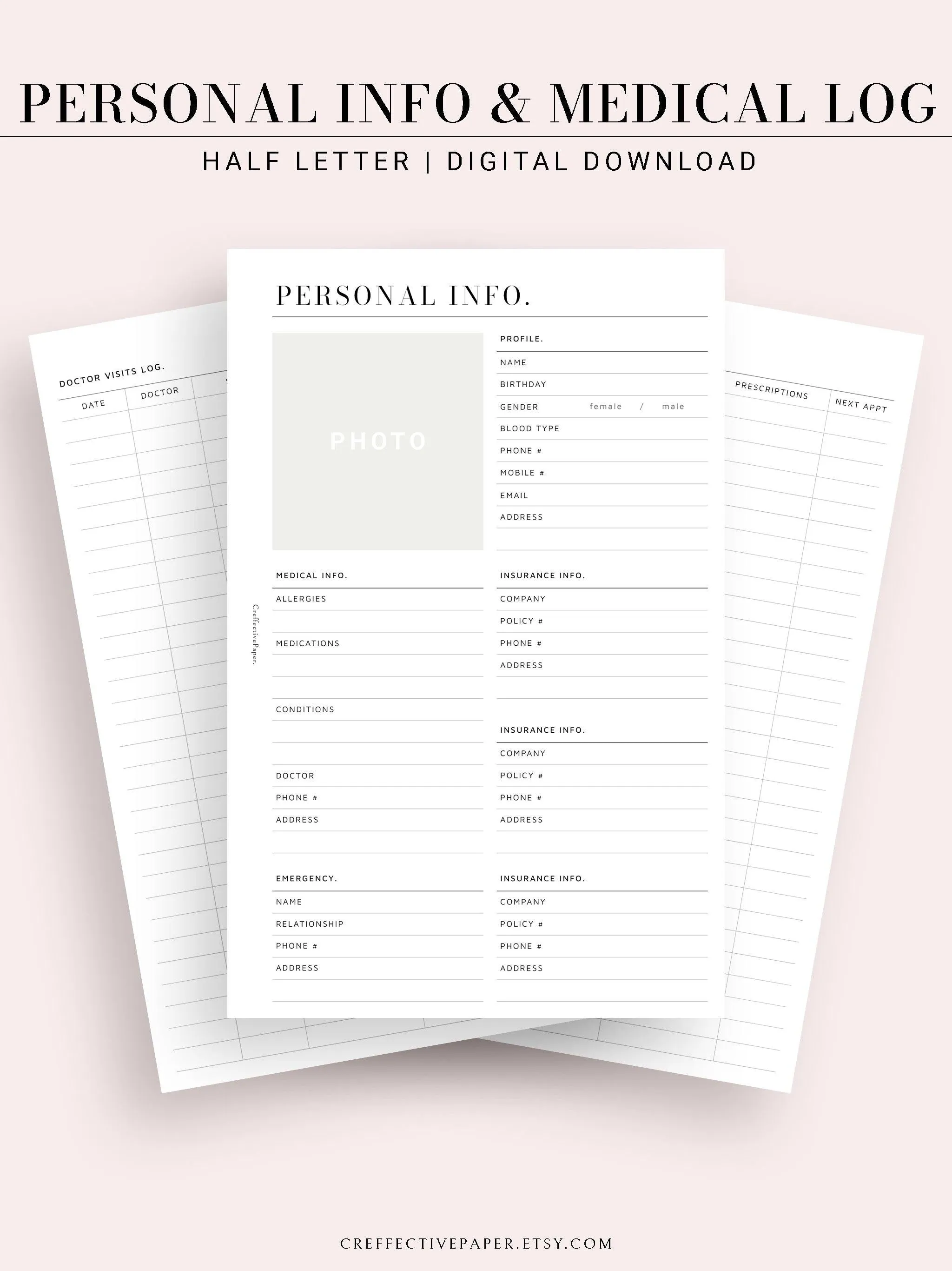 N113 | Personal Information & Medical Log Template