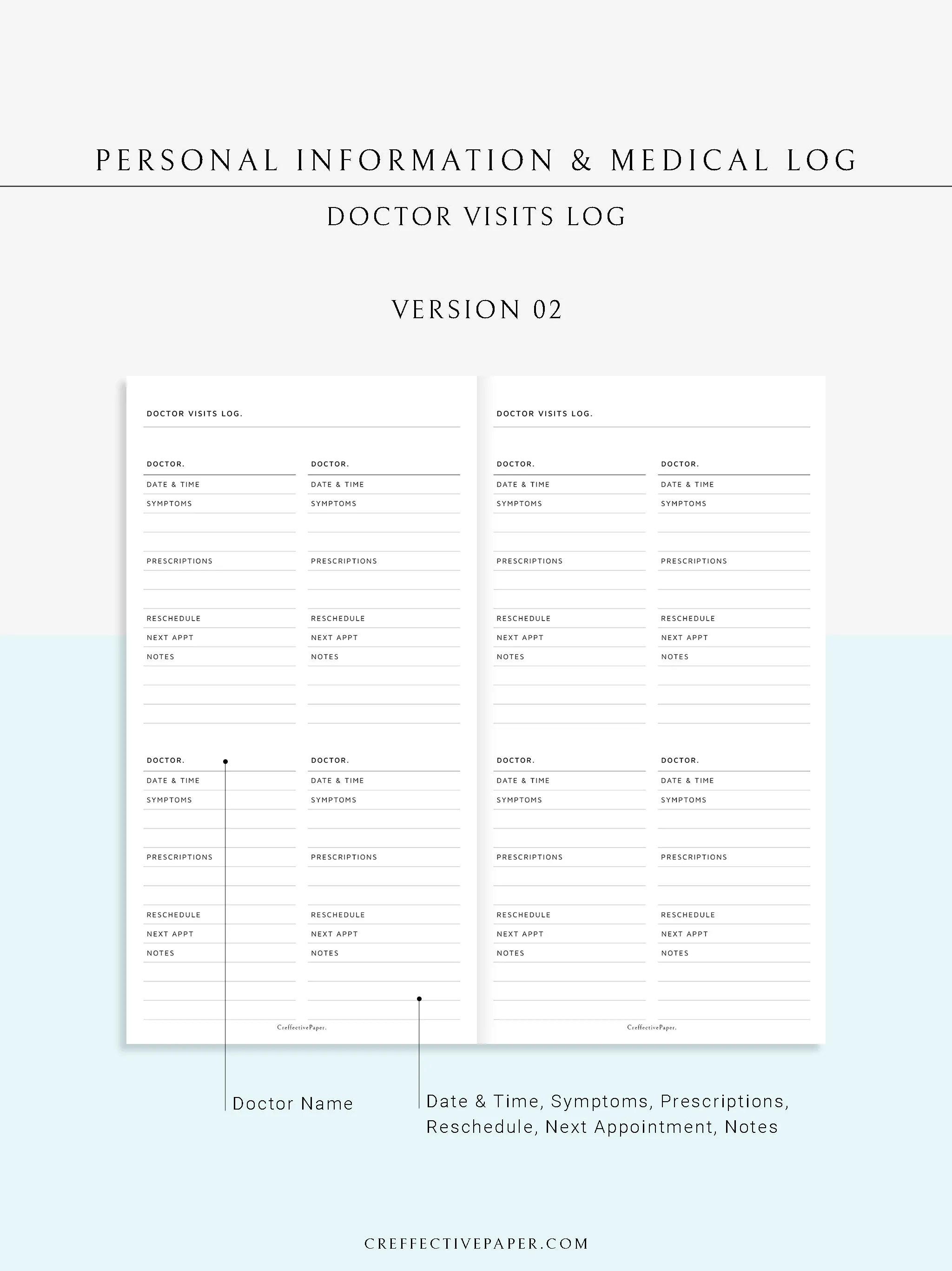 N113 | Personal Information & Medical Log Template