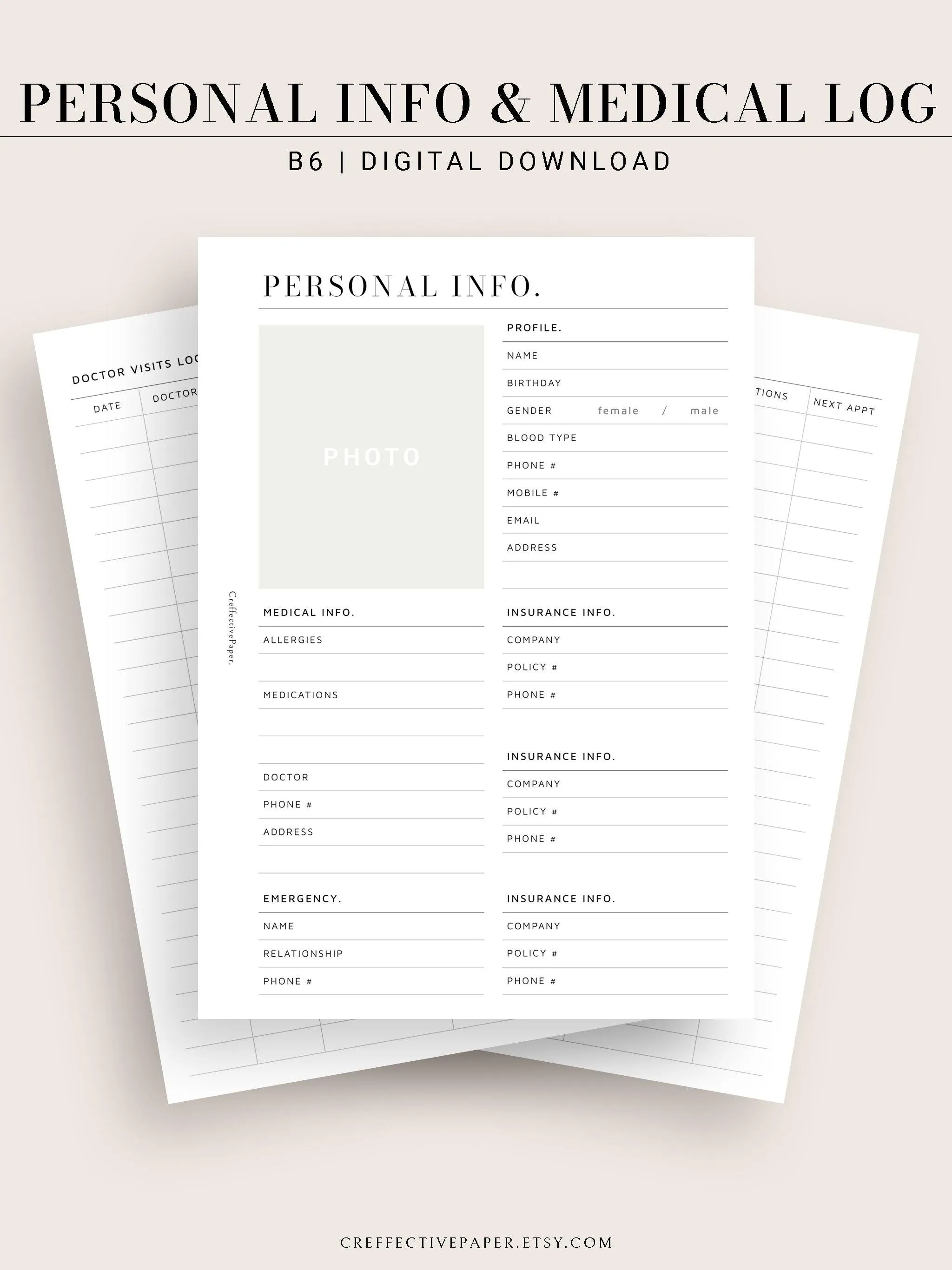N113 | Personal Information & Medical Log Template