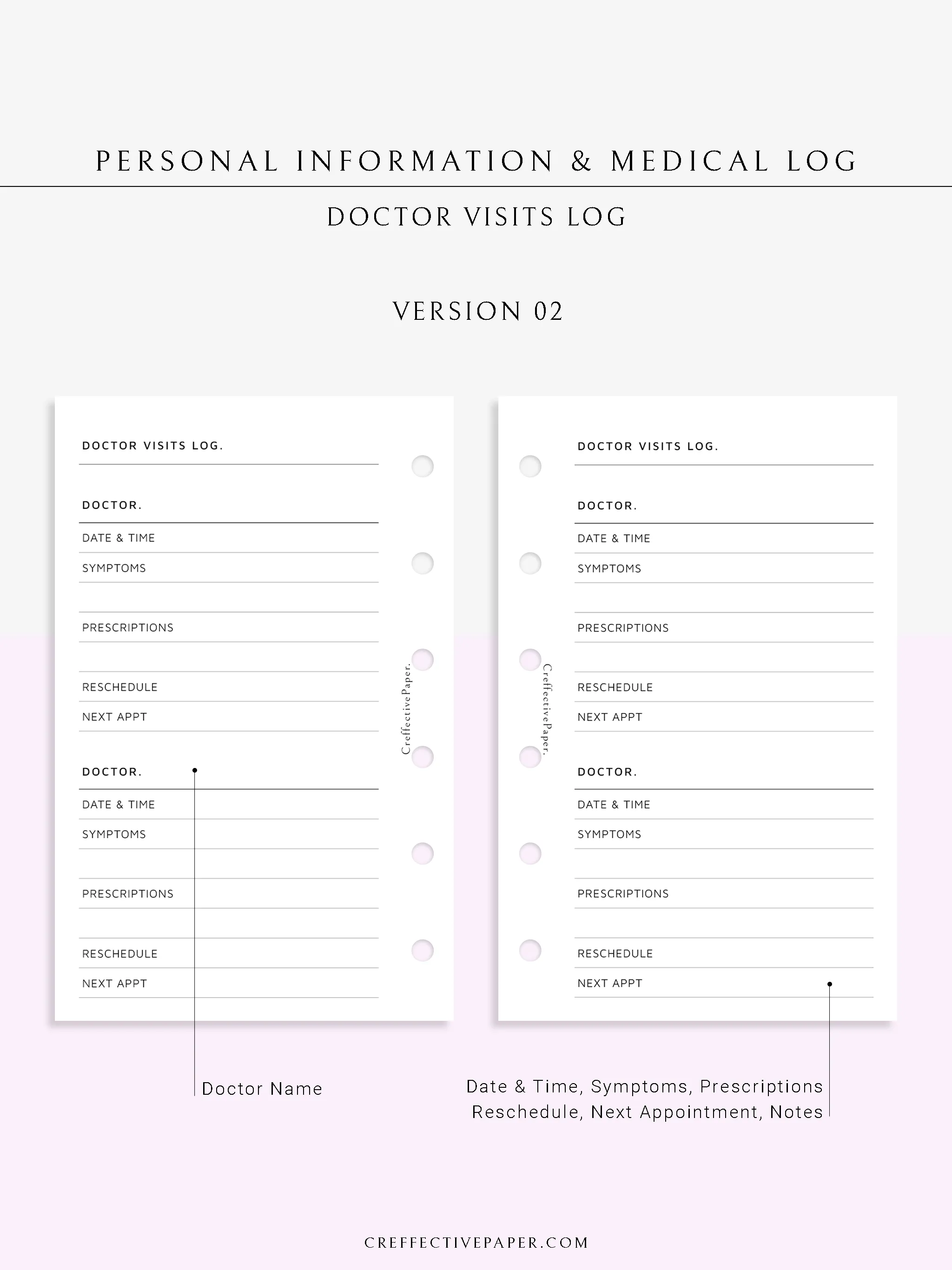 N113 | Personal Information & Medical Log Template
