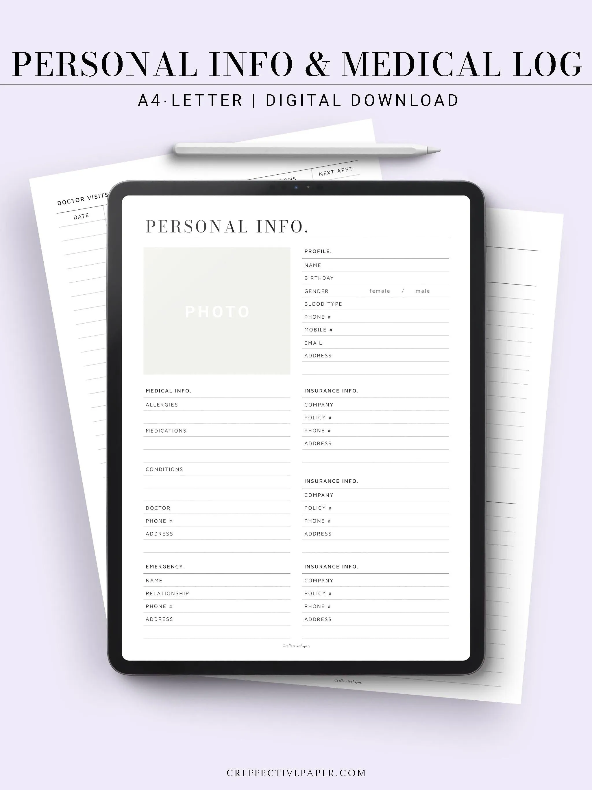 N113 | Personal Information & Medical Log Template