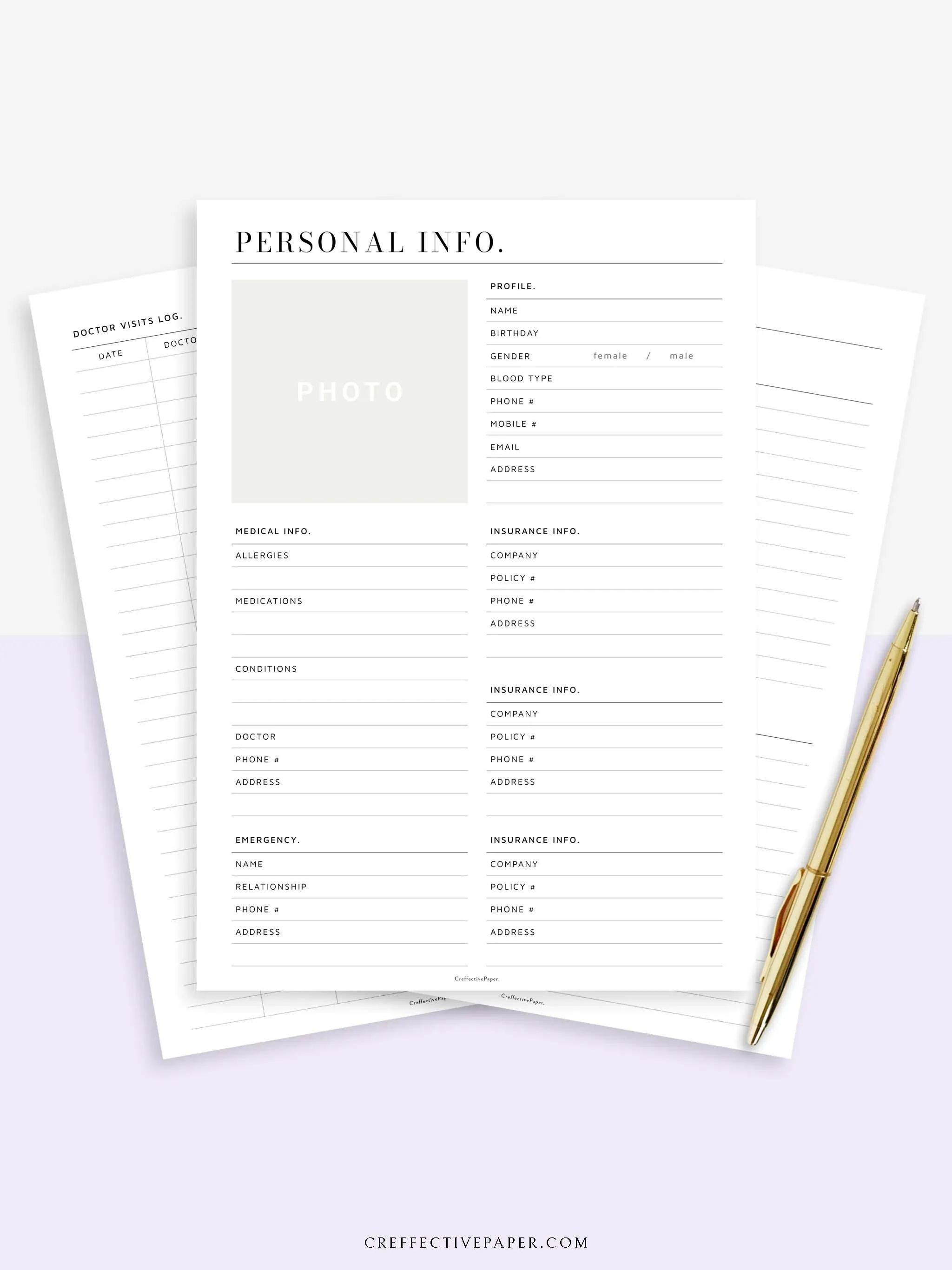 N113 | Personal Information & Medical Log Template