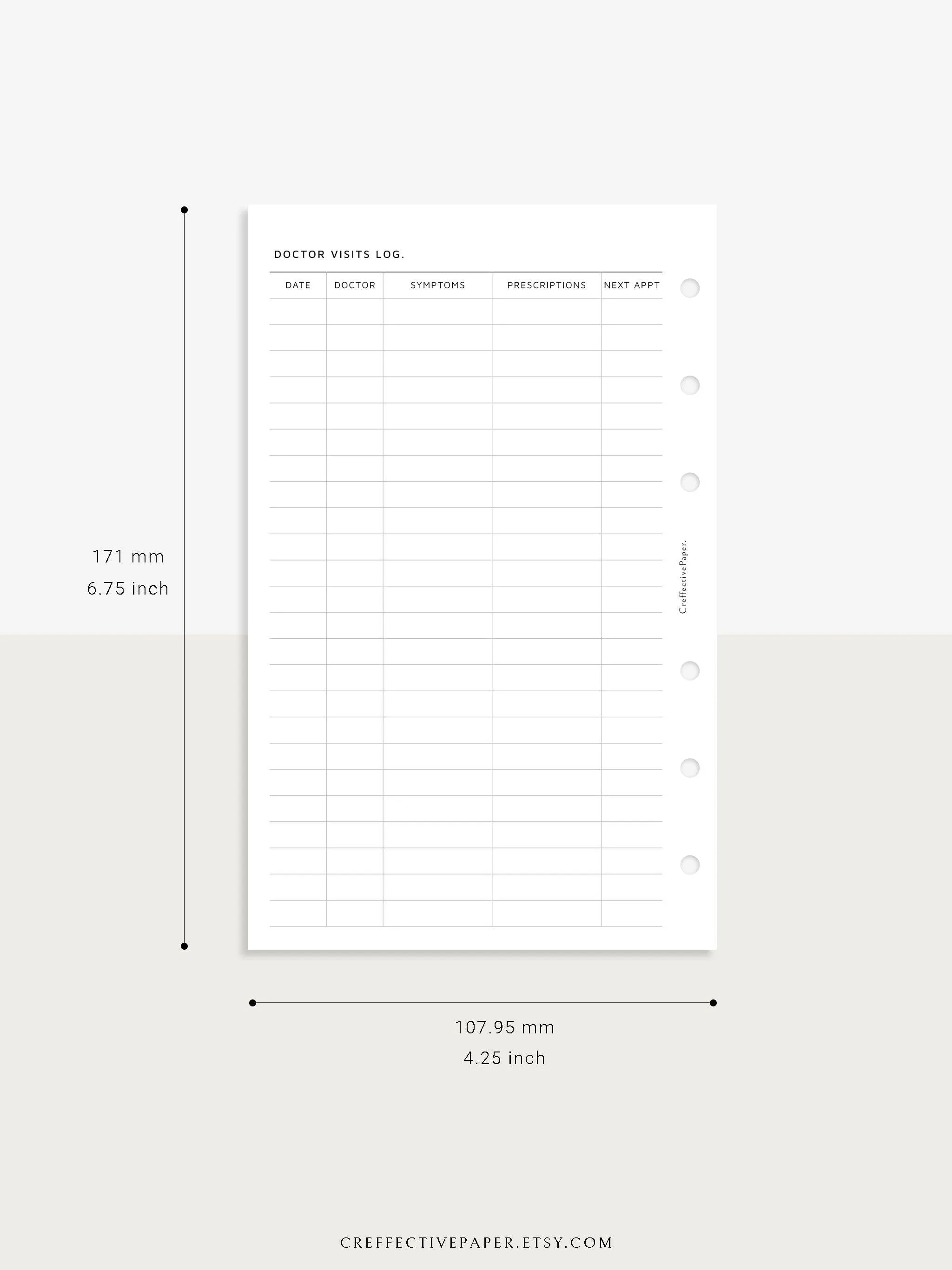 N113 | Personal Information & Medical Log Template
