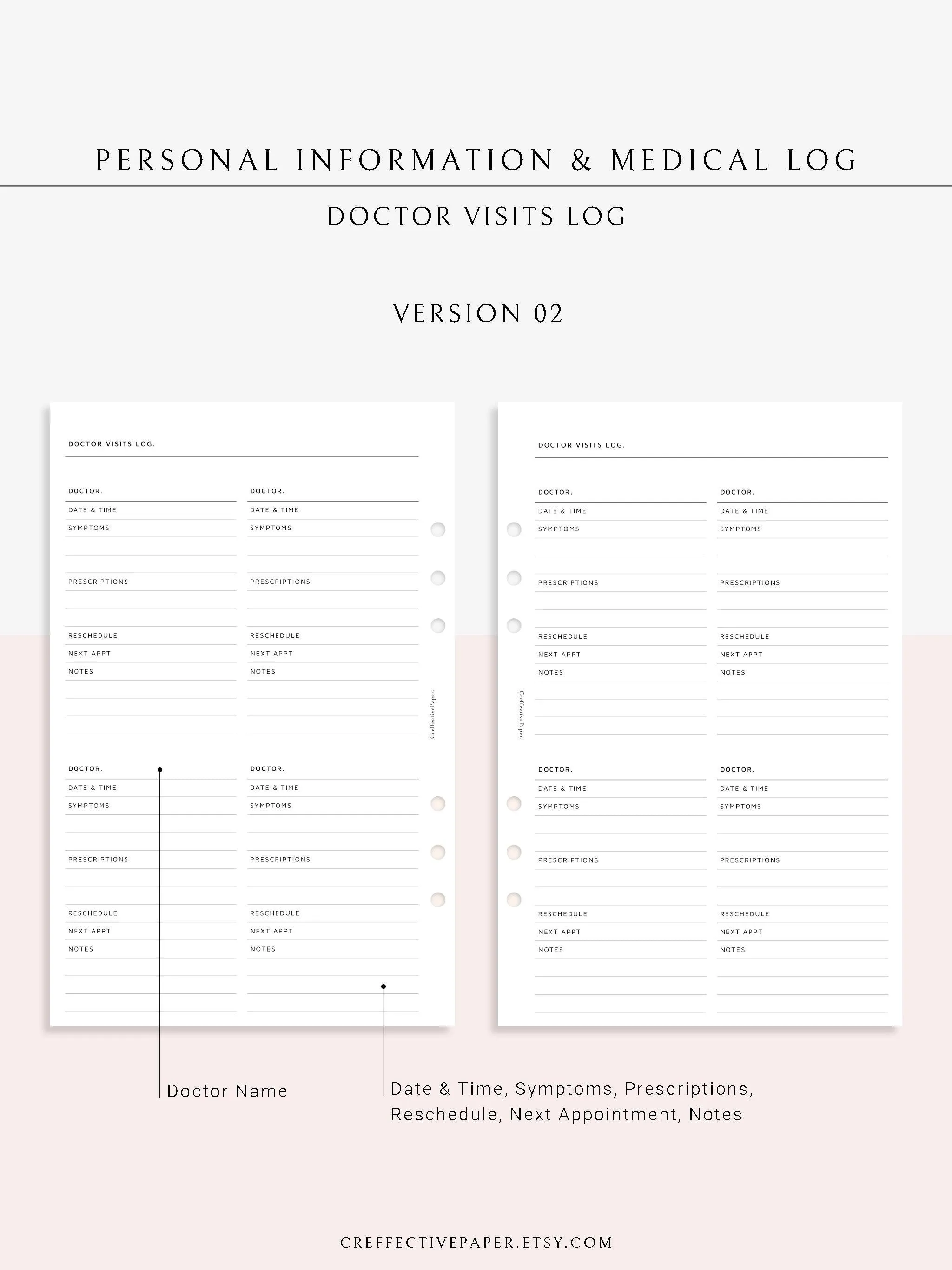 N113 | Personal Information & Medical Log Template
