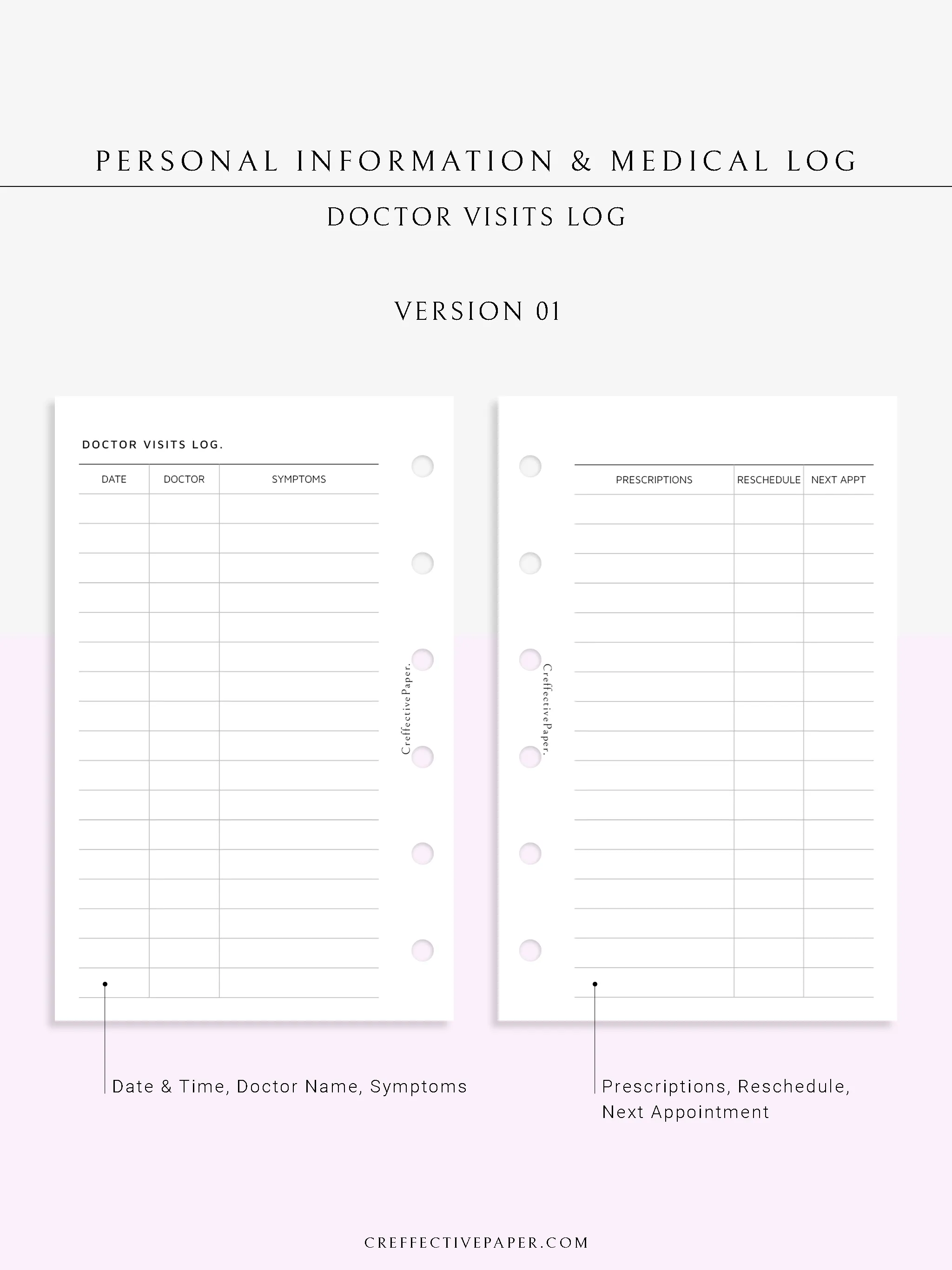 N113 | Personal Information & Medical Log Template