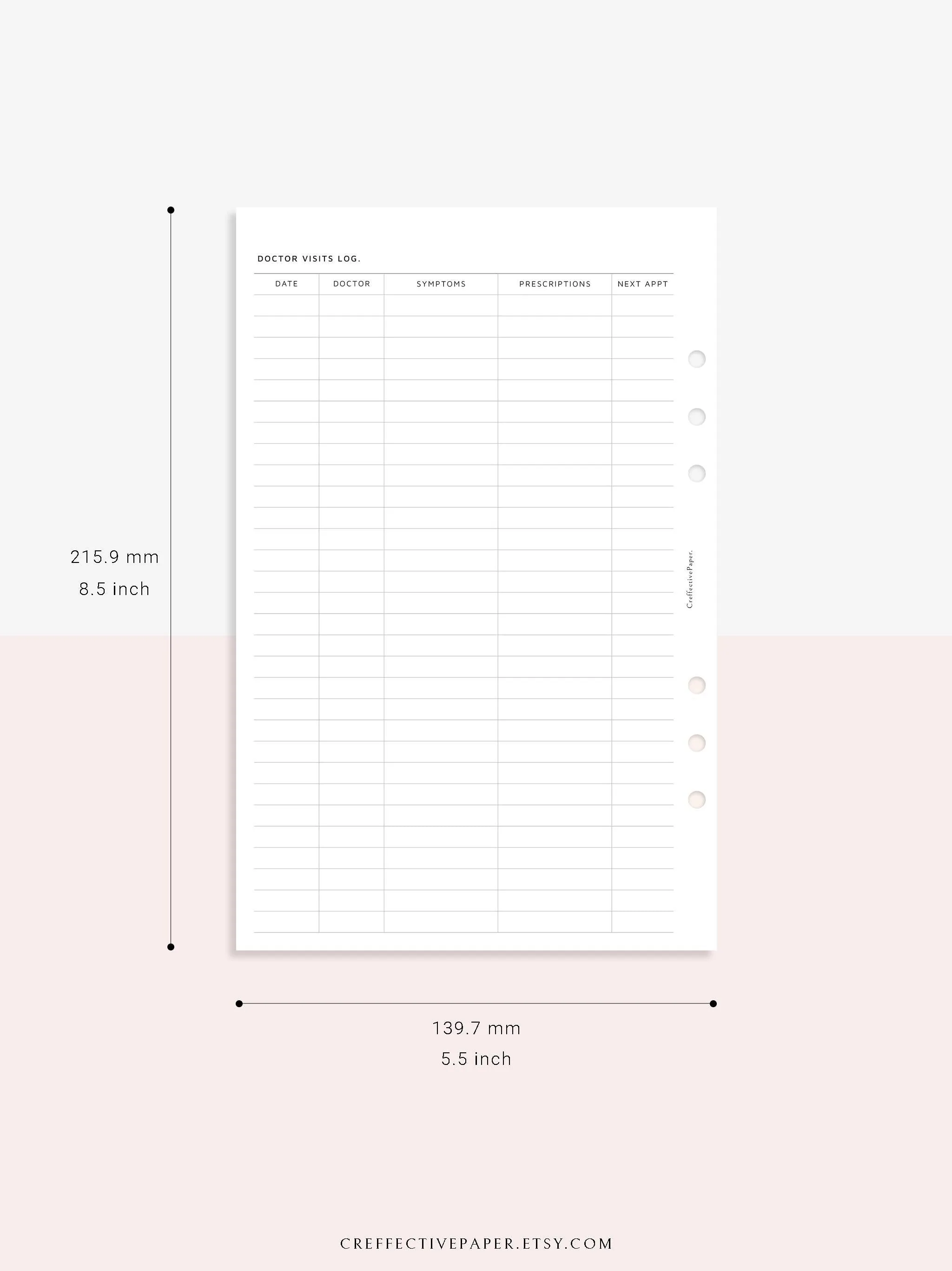 N113 | Personal Information & Medical Log Template